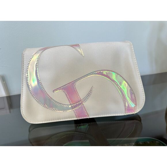 Vintage Y2k Christian Dior Parfums CD Monogram Ivory Satin Makeup Bag Clutch - Picture 1 of 14
